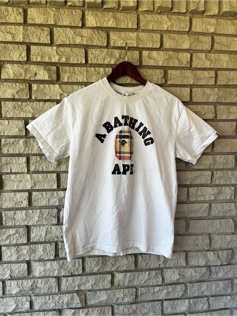BAPE White Burberry Check College Tee 
Size Medium